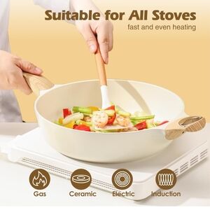 Non-Stick Cream Frying Pan with Wooden Handle